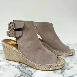 KANNA Tan Suede Wedge Buckle Espadrilles Slingback Platform Sandal US 8 EU 39